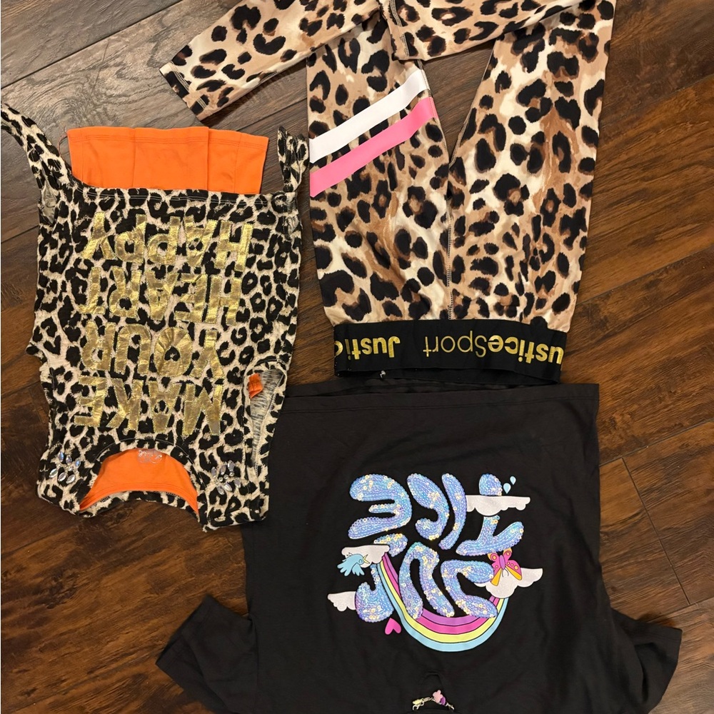 Justice Leopard Print Tank Top with Gold Text